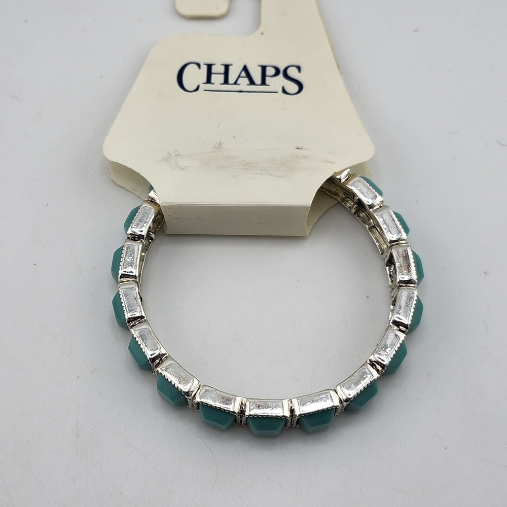 Nwt Chaps Silver Tone Teal Stretch Bracelet‎